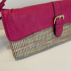 Chocolate Y2K Clutch Pink Colourful Woven Removable Strap Rectangle Purse EUC